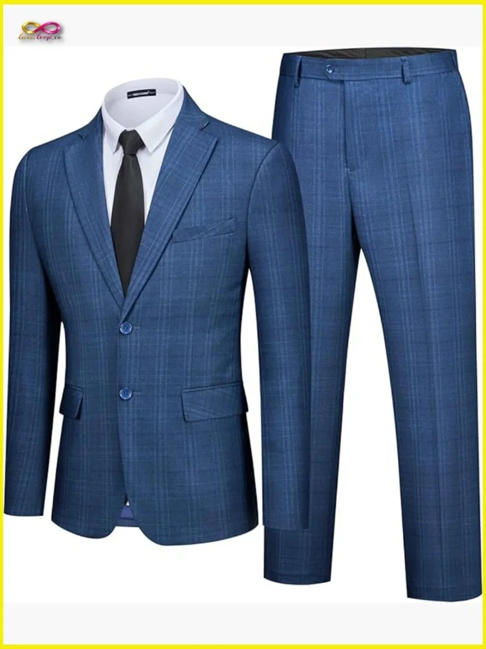 Slim Fit Plaid Suit Set Modern Classic Business Casual Wedding Office Formal